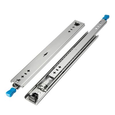 China Traditional 53mm 3 Fold Full Extension Locking Heavy Duty Ball Bearing Drawer Slide Rail for sale