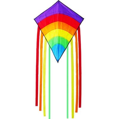 China Rainbow color single line tear stop polyester outdoor sport diamond kite from kite factory for sale