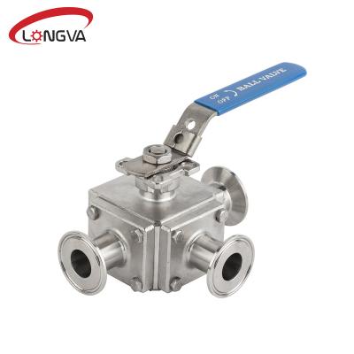 China Sanitary 304 / 316L Dairy Stainless Steel Square Three Way Ball Valve for sale