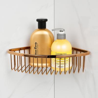 China Wall Mounted Type Rose Gold Metal Plated Shower Organizer Storage Shelf Corner Shower Caddy for sale