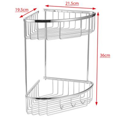 China Corner Modern Shower Bathroom Stainless Steel Metal 2 Tier Towel Rack Wall Mounted Shelf for sale