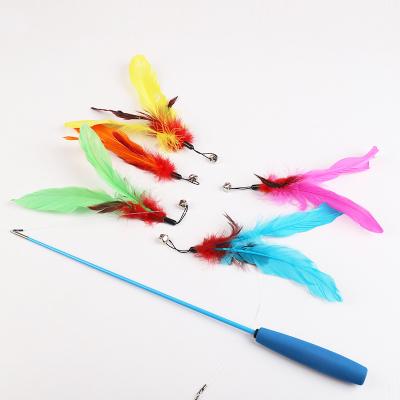 China Viable New Product Accept Custom Retractable Cat Kitten Feather Teaser Wand Stick Set for sale