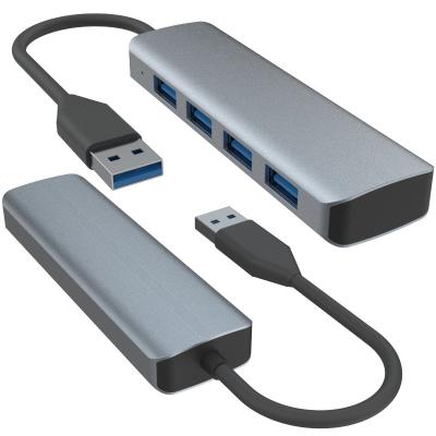 China 4 Port USB A Hub With Power Supply Sleek Black Gray Aluminum Hub Adapter For Computers for sale