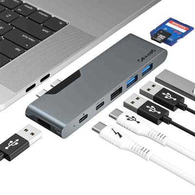 China 7 In 2 Docking Station Usb C Thunderbolt Hub HDMI 4K Card Reader For Macbook Pro for sale