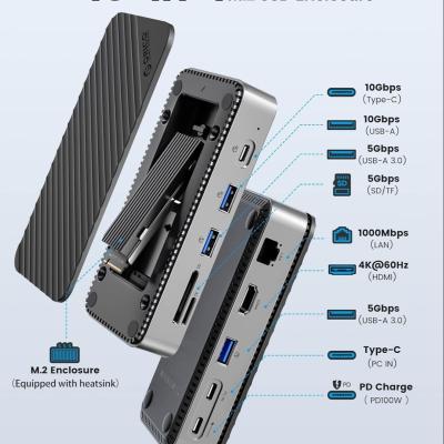 China USB C Displaylink Docking Station with 10Gbps USB 3.2 Gen2 M.2 NVMe/SATA SSD Reader for sale