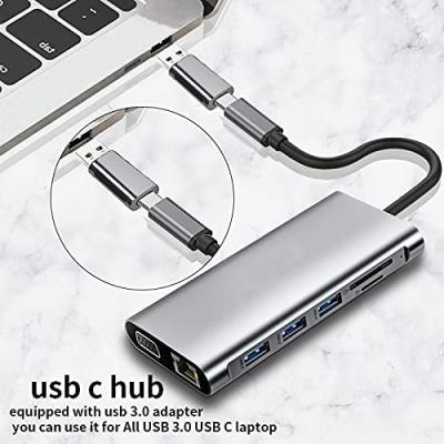 Cina 12 in 1 Dual Hdmi Usb C Hub USB C Docking Station Adapter VGA Ethernet 100W PD in vendita