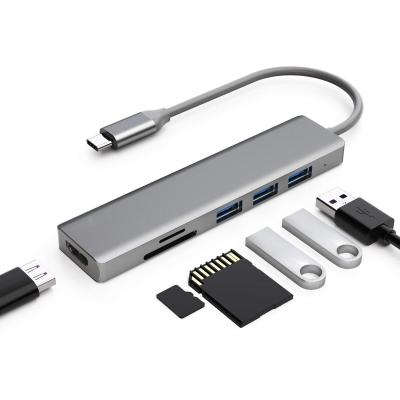 중국 6 포트 USB-C 허브 스플리터 USB-C 확장기 휴대용 USB 어댑터 멀티 포트 데이터 허브 판매용