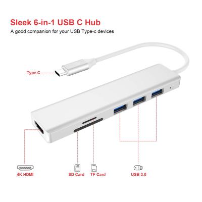 China USB C 6 In 1 Multiport Adapter zum HDMI Splitter USB-A 3.1 Typ-C Datenanschluss 100W PD SD-Kartenleser zu verkaufen