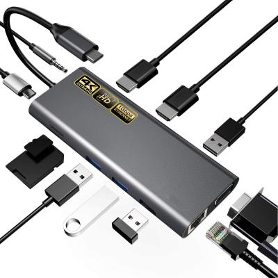 중국 허브 USB 3.0 USB C 멀티포트 노트북 어댑터 PC 컴퓨터 PD 충전 도크 스테이션 RJ45 HDMI 판매용