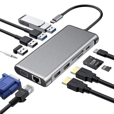 Cina 12-in-1 USB Docking Station HDMI 1080P 60Hz 2*HDMI VGA RJ45 4*USB Audio SD/TF PD in vendita