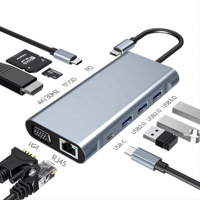 China USB C Type C 10 In 1 Docking Station with 4K HDTV VGA Lan RJ45 USB3.0 Card Reader PD for sale