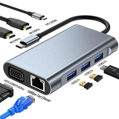 China Multi Function 8-In-1 USB-C USB C Docking Station with Dual 4K HDMI and 2 HDMI Ports Gray for sale