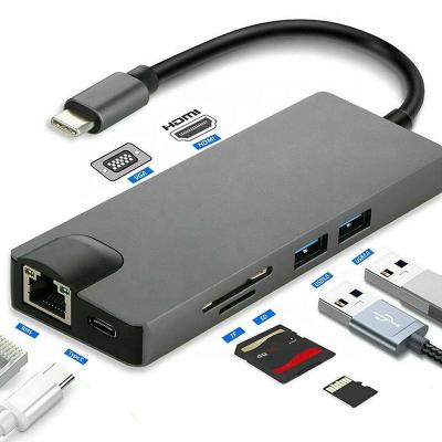 China 8-in-1-USB C Hub Typ-C Typ C 3.1 bis 4K HDMI HDTV RJ45 Lan Ethernet PD USB3.0 Adapter Hub zu verkaufen