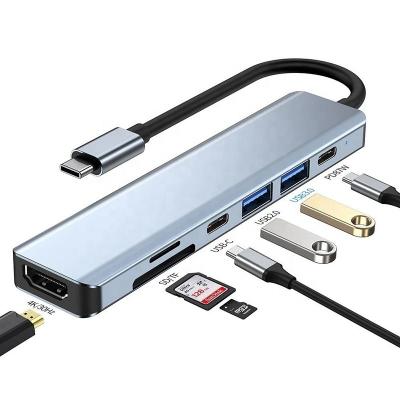 中国 グレー 7 イン 1 USB C 〜 HDMI アダプタ ハブ ドック 4K HD HDMI PD SD TF SD/TF カードリーダー 販売のため