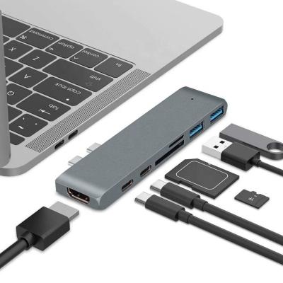 China 7-in-2-hubdockingstation met dubbele mannelijke input van type C en USB 3.1-interface Te koop