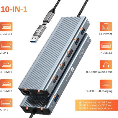 China USB 3.1 Interface Type C To 9 Ports USB A 3.0 Adapter With RJ45 Gigabit Ethernet Network Card Gray for sale