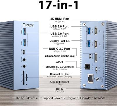 China 16 In 1 USB-C Docking Station PD 100W Fast Charger PC Host/USB 2.0/3.0 Hub/HDMI 4K60HZ /PD 4K/60HZ/RJ45 Gigabit for sale