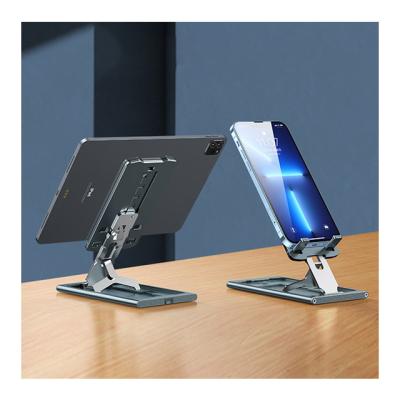 China FBA Imprue Amazone Double-Layer Aluminum Alloy Adjustable Phone Universal Tablet Desk Bracket Portable Folding Mobile Phone Stand for sale