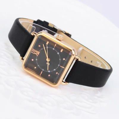 China Exquisite Dial Women Chronograph Square Waterproof Leather Band Luxury Watch for sale