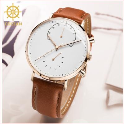 China Chronograph Cocean Watches Stainless Steel Watch Men With Leather Strap for sale