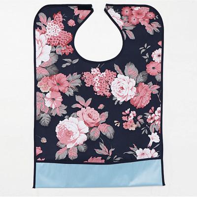 China Senior Mealtime Bib Waterproof Reusable Adult Clothing Puddle Protector Disability Aid Apron Flowers Print Design for sale