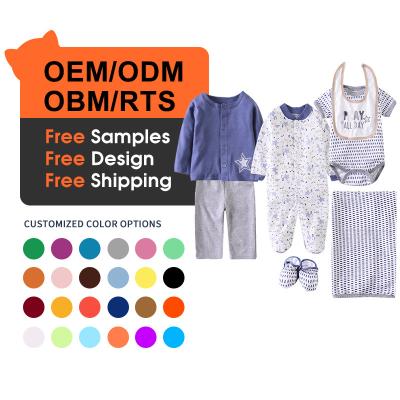 China O/A Anti-Shrink Pay Free Sample Free Shipping Baby Clothes Pajamas Baby Boy Clothes Set With 1 Baby Blanket Romper 7 Set for sale