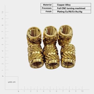 China M2 M3 M4 M5 M6 M8 Brass Threaded Insert Nut Knurled Inserts Nut for CNC Turning Heat Staking for sale