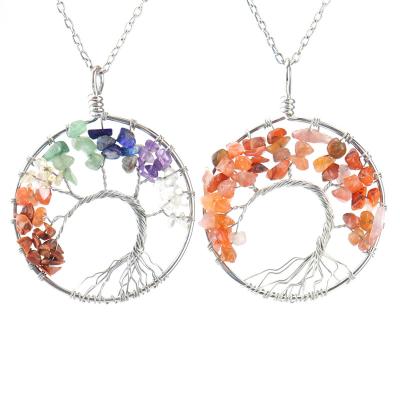 China 2022 TRENDY Hot Selling Fashion Tree of Life Chakra Jewelry Amethyst Chakra Crystal Gemstone Necklace Pendants for sale