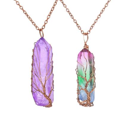 China Hand-wound hot sale FASHIONABLE Natural Crystal Column Plated Tree of the crystal necklace necklace for life for sale