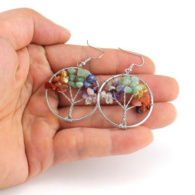 China Factory Wholesale Silver Natural Gravel Crystal Earrings Tree FASHIONABLE Life Eardrop For Women Charm Seven Chakra Handmade Jewelry for sale