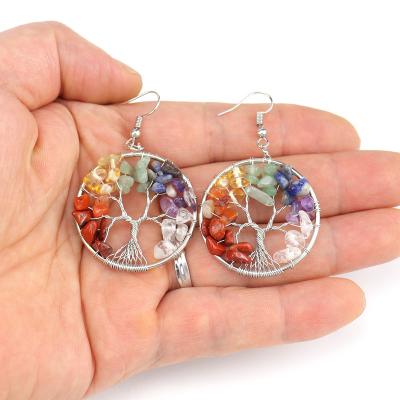 China Factory Wholesale Silver Natural Gravel Crystal Earrings Tree FASHIONABLE Life Eardrop For Women Shape Handmade Seven Chakra Jewelry for sale