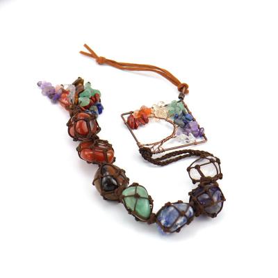 China Fashionable Hot Sale Seven Color Crystal Manual Bedroom Car Car Decoration Raw Stone Raw Stone Chakra Weave Dangling Stones for sale