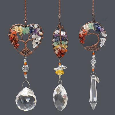 China Fashionable Hot Sale Handmade Winding Prism Crystal Chandelier 7 Chakra Life Tree Charm Energy Pendant Six For Home Decoration for sale