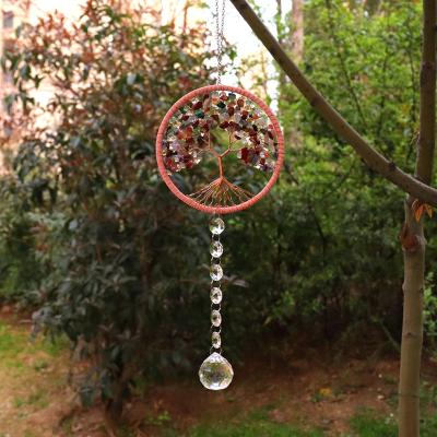 China Fashionable Hot Sale Seven Color Gem Dreamcatcher Raw Stone Natural Chakra Manual Weaving Stones Bedroom Crystal Decoration Car for sale