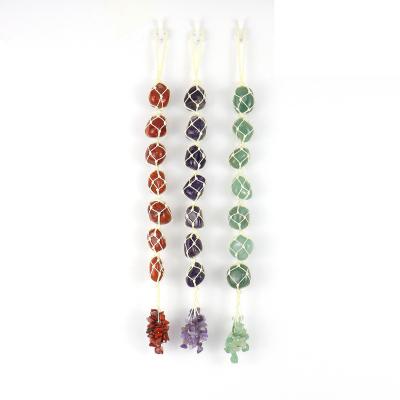 China Wholesale Simple Natural Agate Europe Color Irregular Stone Gem Stone Woven Car Pendants Hanging Seven Braided Chakra Crystal Handmade for sale