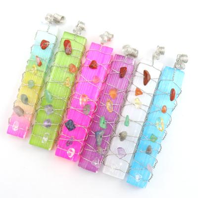 China Wholesale Wire Hand-wound Silver Country Factory Nitrite Rectangular Desk Ornaments Seven Chakra Crystal Hang Natural Gravel for sale