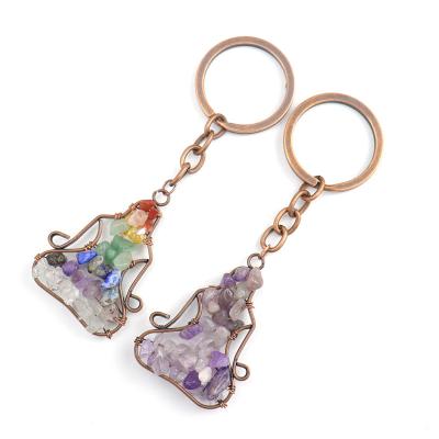 China Natural Handmade Amethyst Wrapped Chip Crystal Gravel Pendant Key Holder Crystal Fortune Key Chain Wholesale Popular Yoga Buddha new for sale