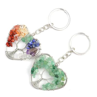 China Wholesale Tree Of Life Ring Women Bag Pendant Natural Tree Gemstone Crystal Key Chakra Key Chakra Chain for sale