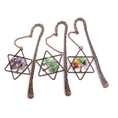 China Wholesale Bronze Straight Life India Plant Root Tree Seven Chakra Engrave Natural Crystal Hexagram Bookmarks Metal Page-Mark for sale