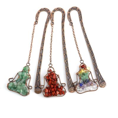 China Wholesale Bronze Straight Life India Plant Root Tree Seven Chakra Gravel Natural Crystal Yoga Bookmarks Metal Bookmark for sale