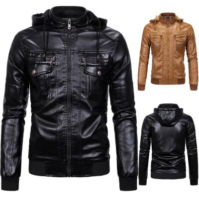 China Multi-pocket Leather Jacket Motorcycle Lapel Men's Long Sleeve Leather Coat Zipper Fit Slim Casual Breathable Full Leather Jacket for sale