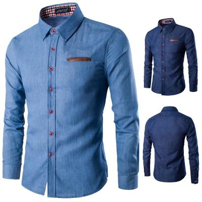 China Anti-wrinkle Mens Long Sleeve Slim Fit Casual Shirts Contrast Collar And Cuffs Convertible Dress Shirt for sale