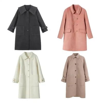 China CHARTOU Viable Women's Winter Lapel Double Breasted Woolen Plaid Oversized Collar Long Pea Coat Jacket for sale