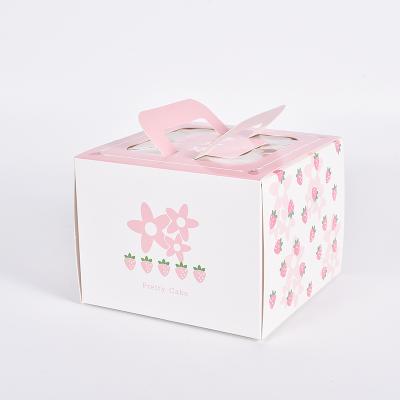 China Handmade Clear Window Single Pink Color Square Cake Paper Box With Customized Logo for sale