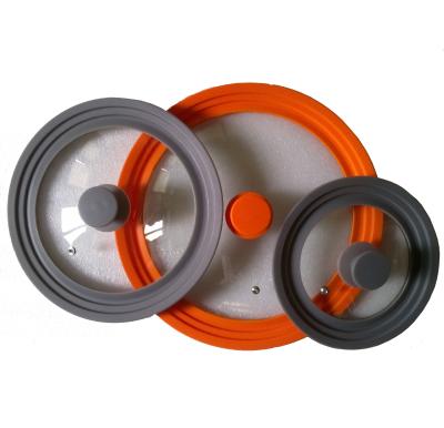 China Hot Selling Viable Multi-sizes Universal Silicone and Glass Lid, Pot Lid and Silicone Rim Pan Glass Lid for sale