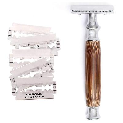 China Twin Blade Double Edge Safety Razor With High Quality Natural Bamboo Long Handle for sale