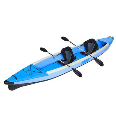 China New Design Water Sport 2 Person Foldable Drift Canoe Kayak Touring Sit In Fishing Inflatable Drop Point With Paddles for sale