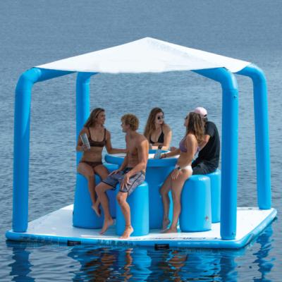 China Swimming Pool Water Platform Inflatable Water Sports Inflated Deck With Tent Loung Hut for sale