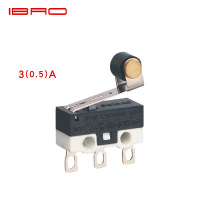 China PA IBAO CNIBAO CRAZY Series Miniature Electric Action Spdt Micro Snap Switch 3A 250VAC 1E4 T85 50/60hz With Lever 3A 3PINS 0~85°C for sale