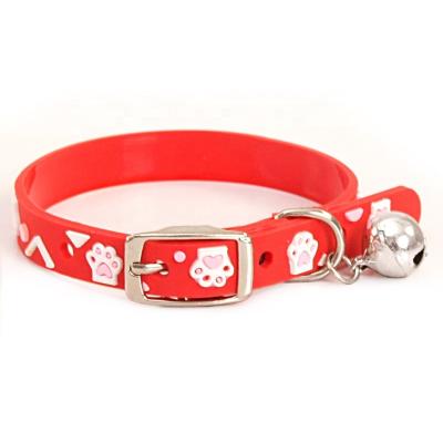 China Adjustable Soft Silicone Stocked Dog Collar 1*28cm Cat Collar With Bell For Small Pet for sale